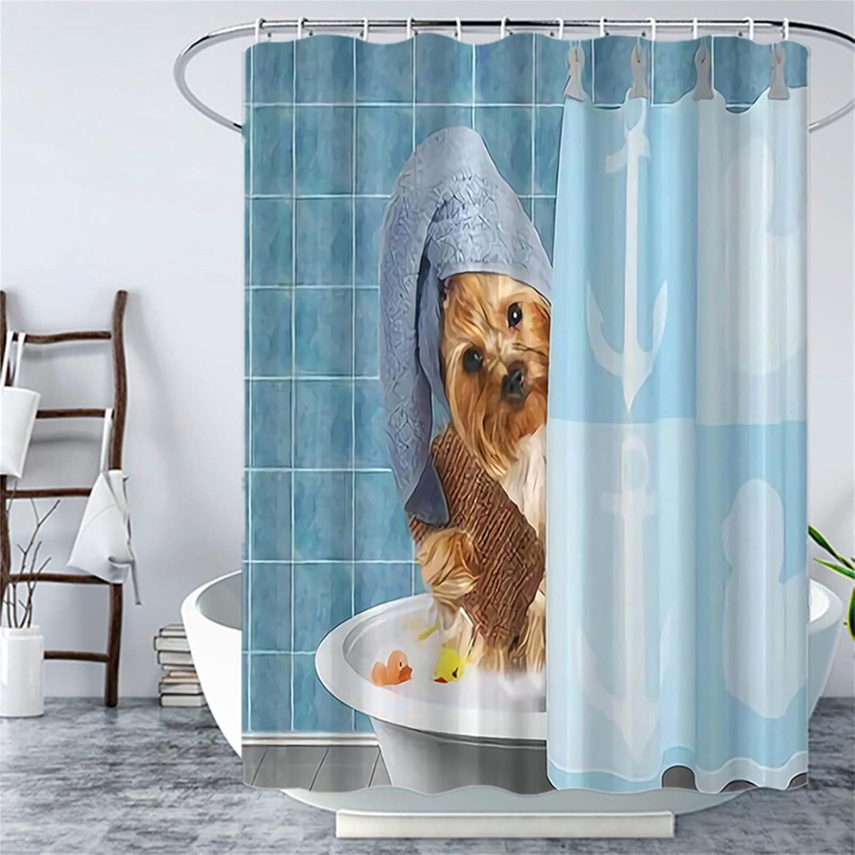 Hondendouchegordijn, anti-schimmel, W120 x L180 cm, verzwaarde zoom, wasbaar, sneldrogend, polyesterweefsel, badkameraccessoires, met 12 hoogwaardige douchegordijnringen voor badkuip en badkamer 562