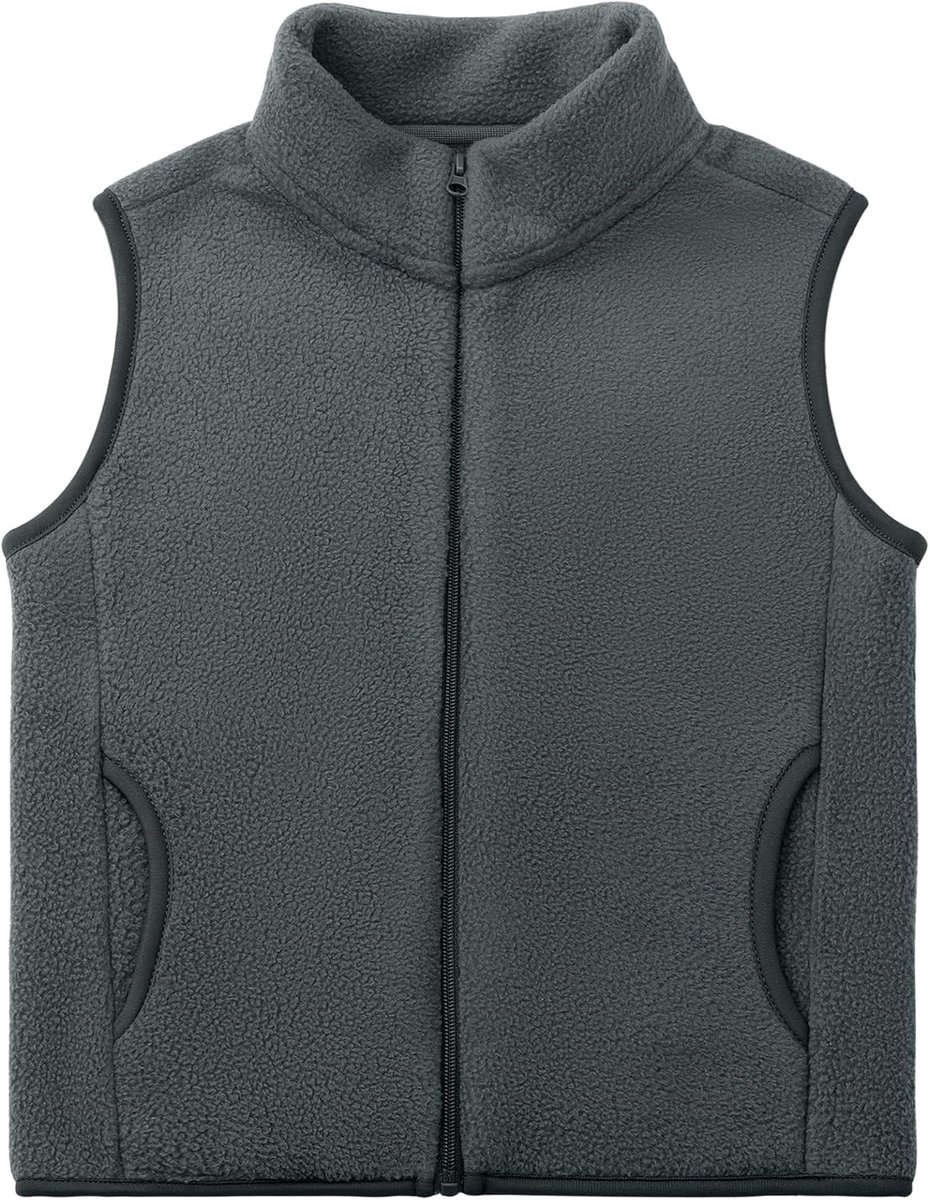 Fleecevest voor peuters en kinderen, volwassenen, mouwloze jas, opstaande kraag, winddicht, ritssluiting, polar fleece, solide ouder-kind, lichte kinderjas, bovenkleding, bovenkleding, donkergrijs,