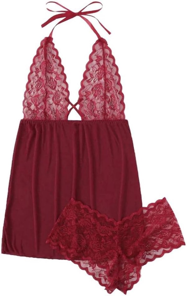 Lingerie voor dames sexy nachthemd lingerie nachtkleding Kant met stringVrouwen Plus Size V-hals Backless Halter Nachthemd Lingerie Set Ondergoed S-3XL sexy ondergoed
