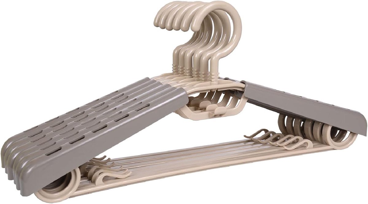 6-pack zware plastic extra brede arm 15"-23" pakken kleerhangers met draaibare haken, perfect voor jas, jas, jurk, shirt, broek of kast ruimtebesparend, grijs en bruin