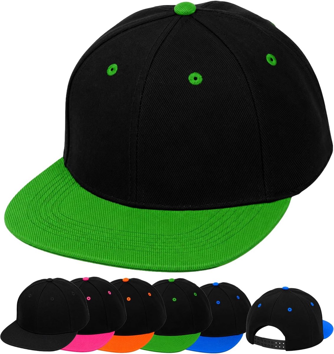 4sold Kinder Snapback Hoed Baseball Cap Hip-Hop, Zwart Groen, Eén Maat