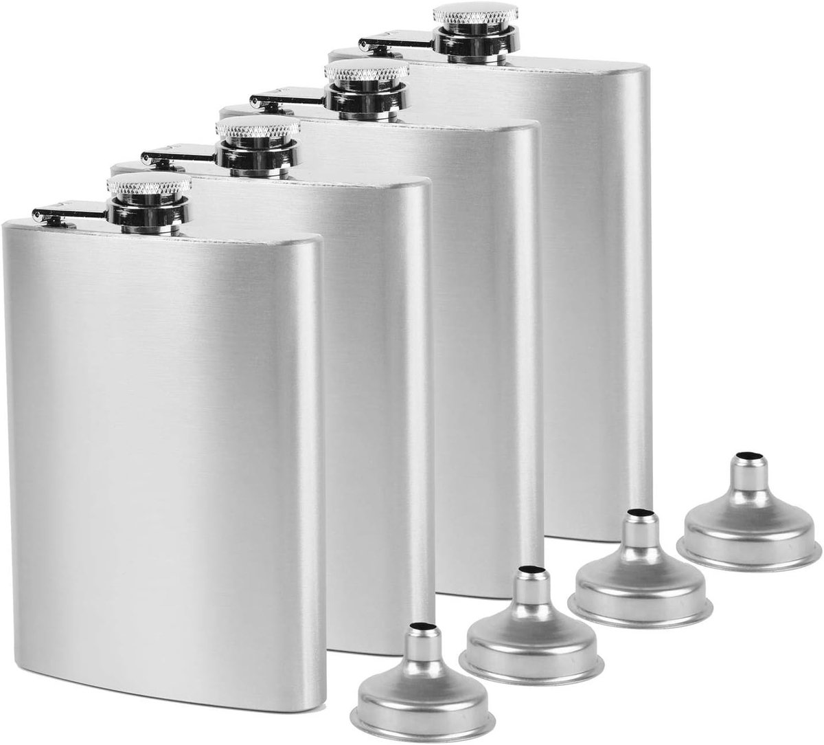 4 Pack 8oz Hip Flask Set - Stainless Steel Pocket Flask with 4 Small Funnel