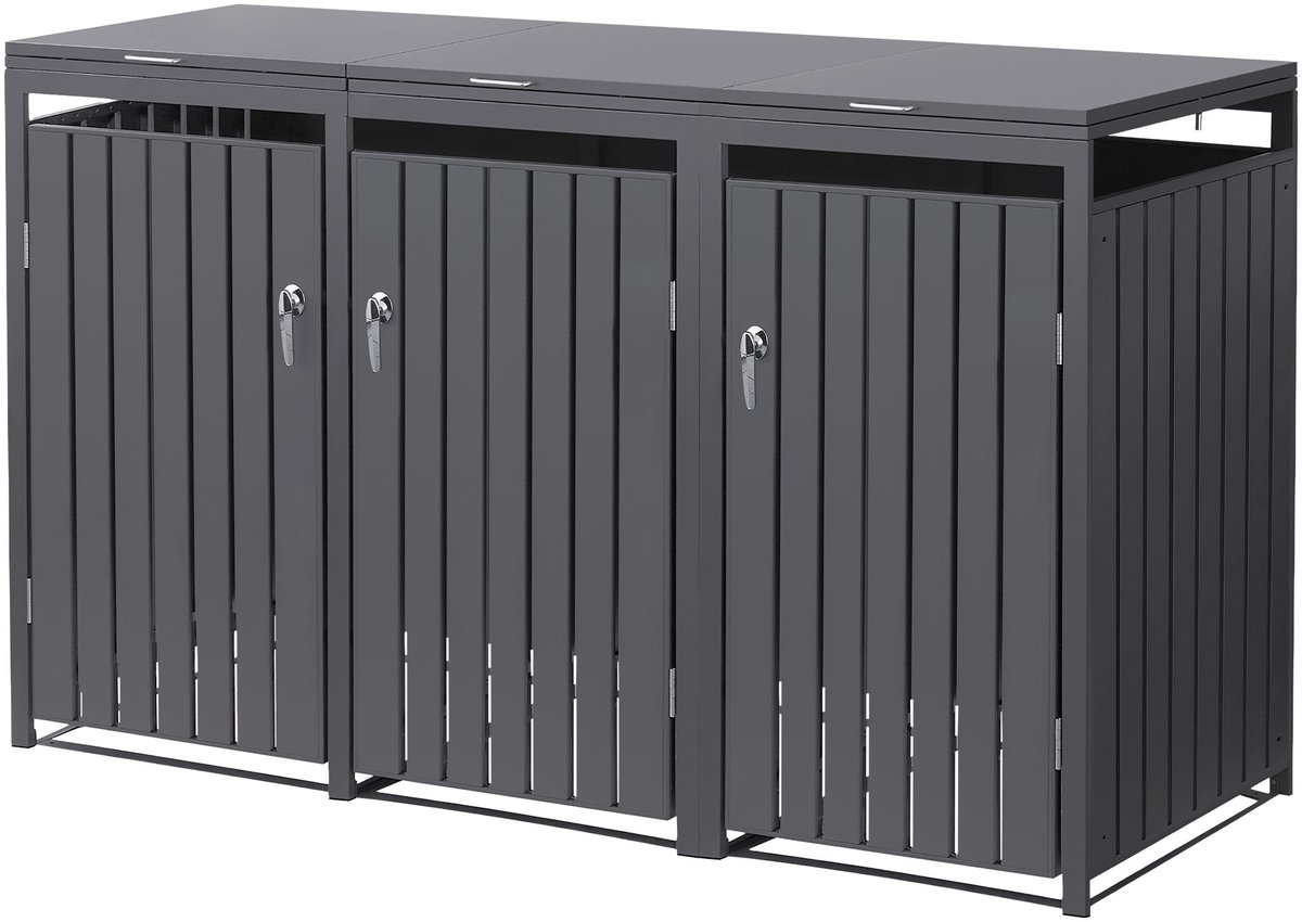 ML-Design vuilnisbak 240l 3 ton 200x80x116,3 cm antraciet look stalen container voor buiten weerbestendig afsluitbaar scharnierend deksel uitschuifbare 3 deur tuinbak voor afval vuilnisbak met deksel en container voor tuin en huis