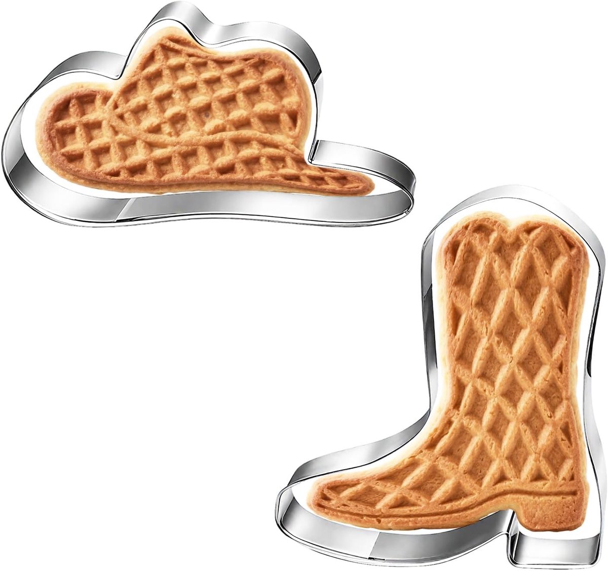 Koekjesvorm - 2-delige Set Cowboylaars en Cowboyhoed - Roestvrijstalen Uitstekers - Geschikt voor Gebak Scones Deeg en Fondant - 2 Stuks