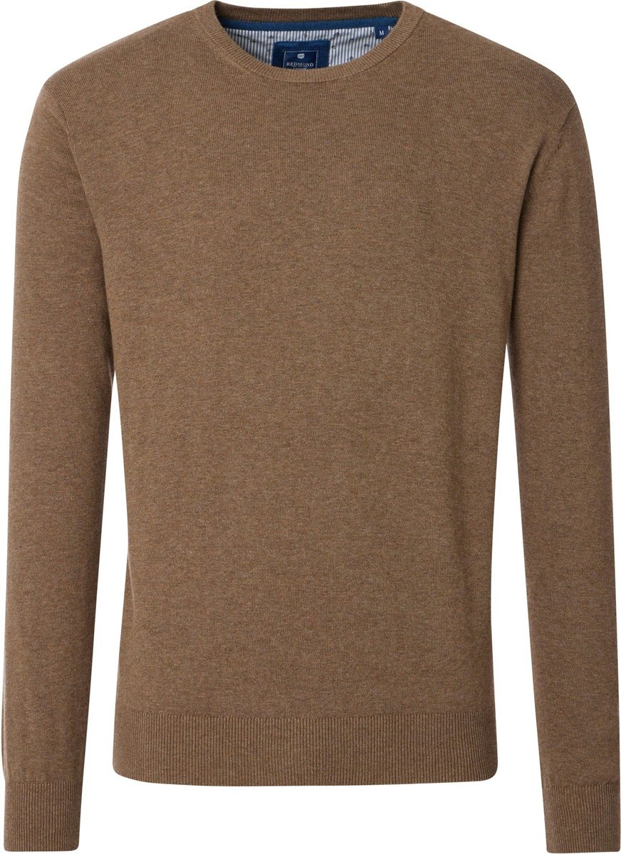 Redmond heren trui katoen - O-hals - beige-bruin
