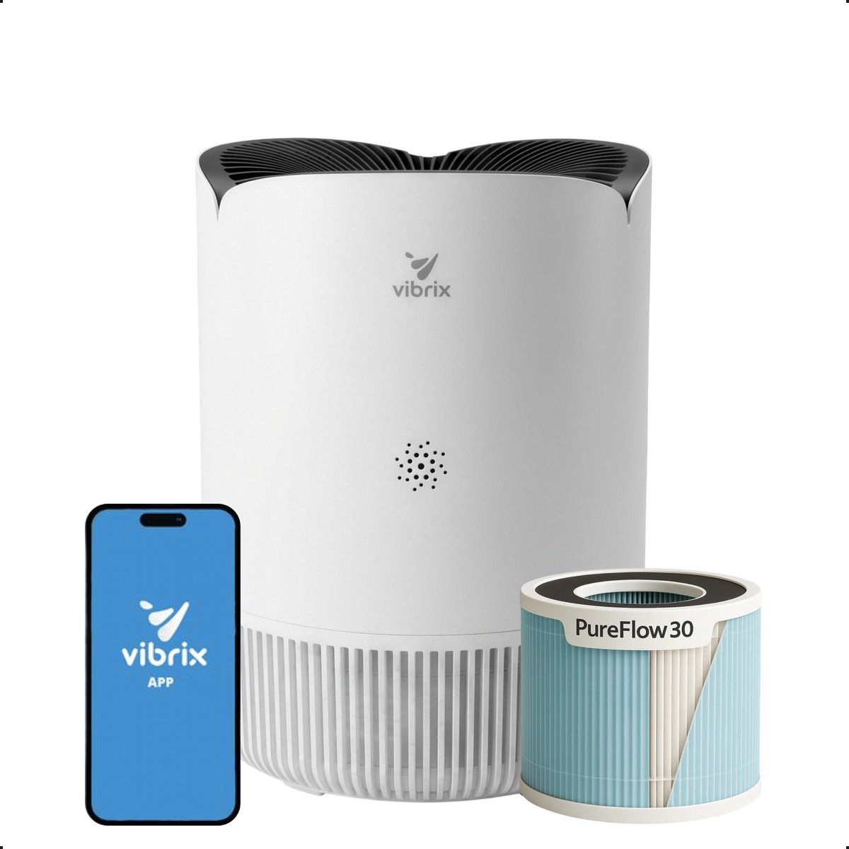 Bol.com Vibrix PureFlow30 Luchtreiniger / Air Purifier – HEPA H13 + koolstoffilter – 180 m³/u – Voor kamers tot 30 m² – Ionisato... aanbieding