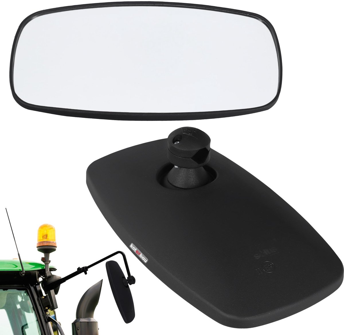 KOTARBAU® Tractor Spiegel - Buitenspiegel Tractor 32 x 17 cm Spiegel Tractor - Buitenspiegel voor Tractor - Links/Rechts - Convexe Spiegel met Houder voor ⌀ Spiegelarm 15-24 mm - PVC - Zwart