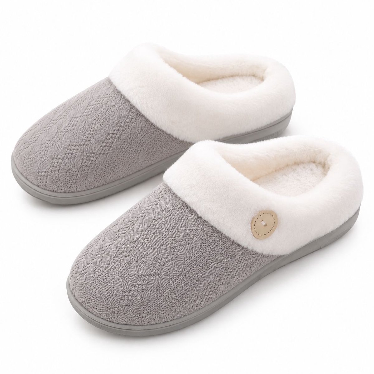 VHV - Slippers - Antislip -warme instapschoenen - Grijs - Pantoffels - Pluche huispantoffels - Huisschoenen - Slaapkamerslippers - in de badkamer