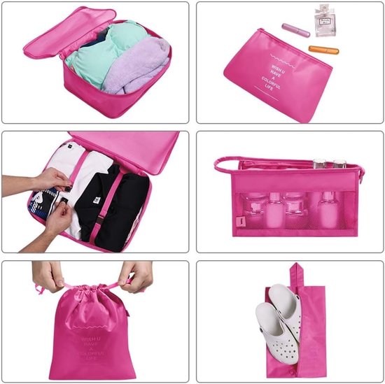 Compressie Inpak Cubes Set van 8 Stuks voor Reisorganizers en Koffers - Ideaal voor Kleding en Bagage, Roze Rood — afbeelding 2