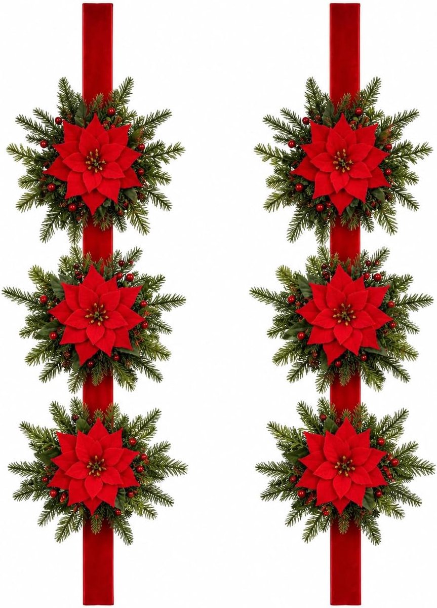 Kerstkrans - 2 stukken fluwelen lint Kerstversiering - 3 kerstbloemenlinten van 1,8 m - deur- en kastdecoratie