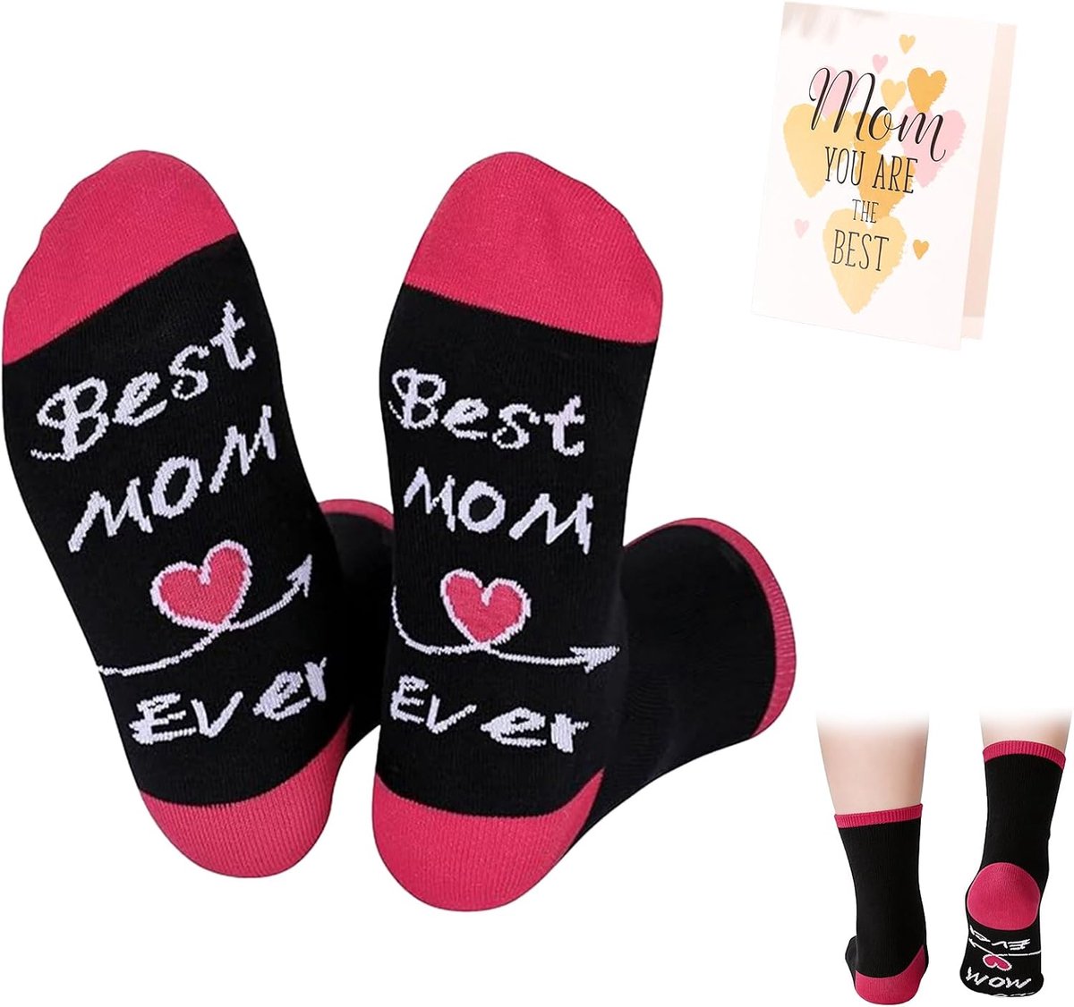 Sokken Set – Rood en Zwart, Maat 6-8, Inclusief Kaart, Perfect voor Moederdag, Verjaardag en Kerst