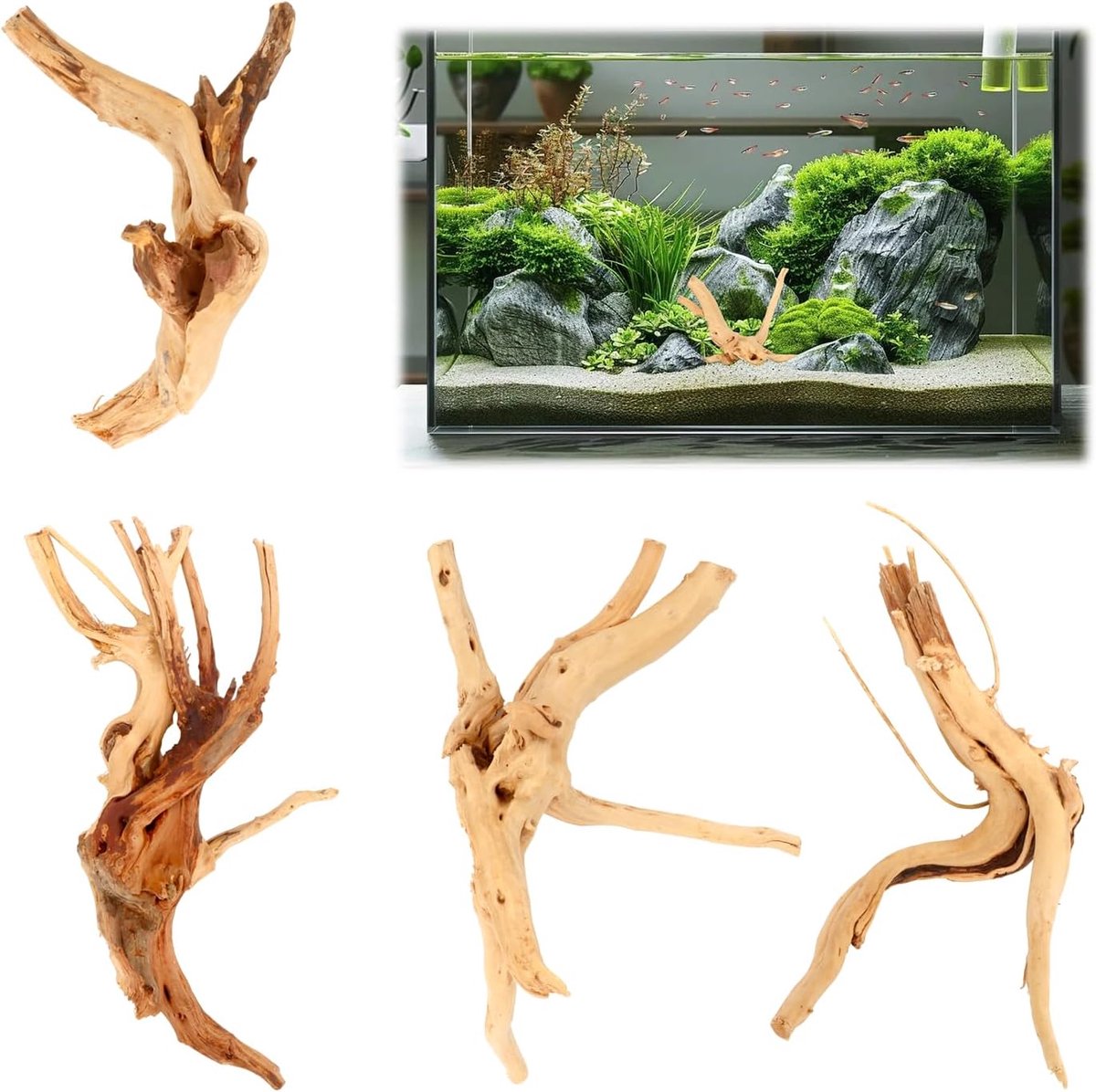 Hout, natuurlijk hout, drijfhout, decoratie, 10-15 cm, willekeurige vorm, klein ornament voor aquascaping, reptielen, interieurdecoratie