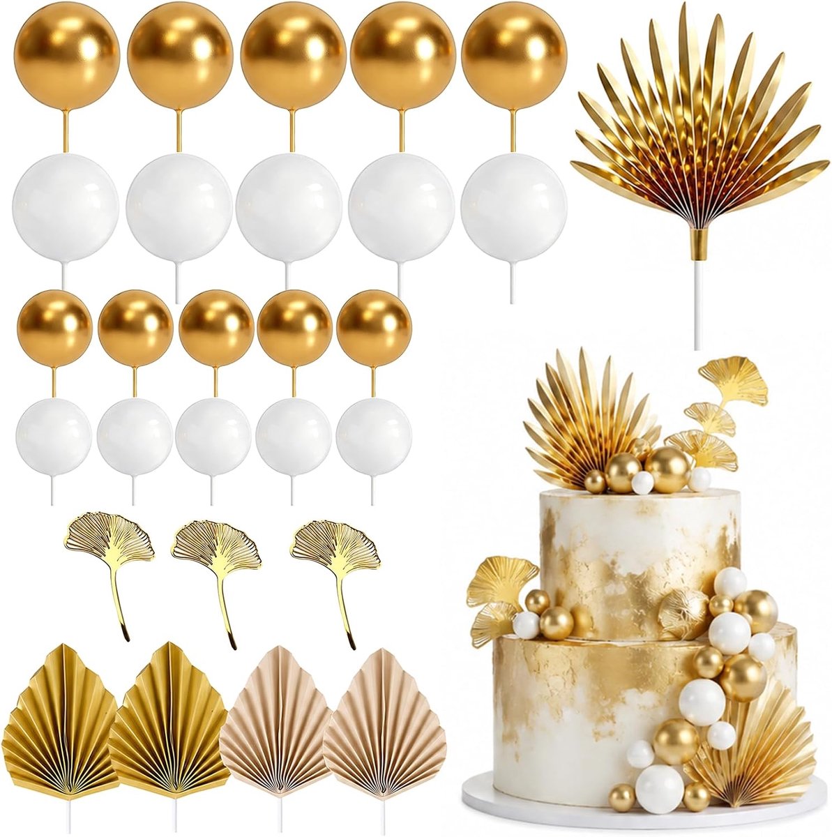28 stuks taartdecoraties, boho-taarttoppers, herbruikbaar, kunstbloemen, decoratie voor verjaardagen, bruiloften, babyfeestjes (A)