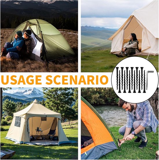 12 stuks schroeven voor grasmaaiers, 14 cm grondschroeven, grasmaaier-accessoires worden geleverd met een inbussleutel, voor laadstations, geschikt voor camping (zwart) — afbeelding 3