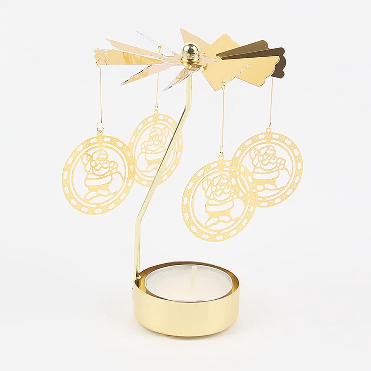 Kandelaar, theelicht carrousel windlicht carrousel roterende kandelaar theelichtcarrousel goud, roterende theelichthouder met engel sneeuwvlok, voor tafeldecoratie (kerstman)