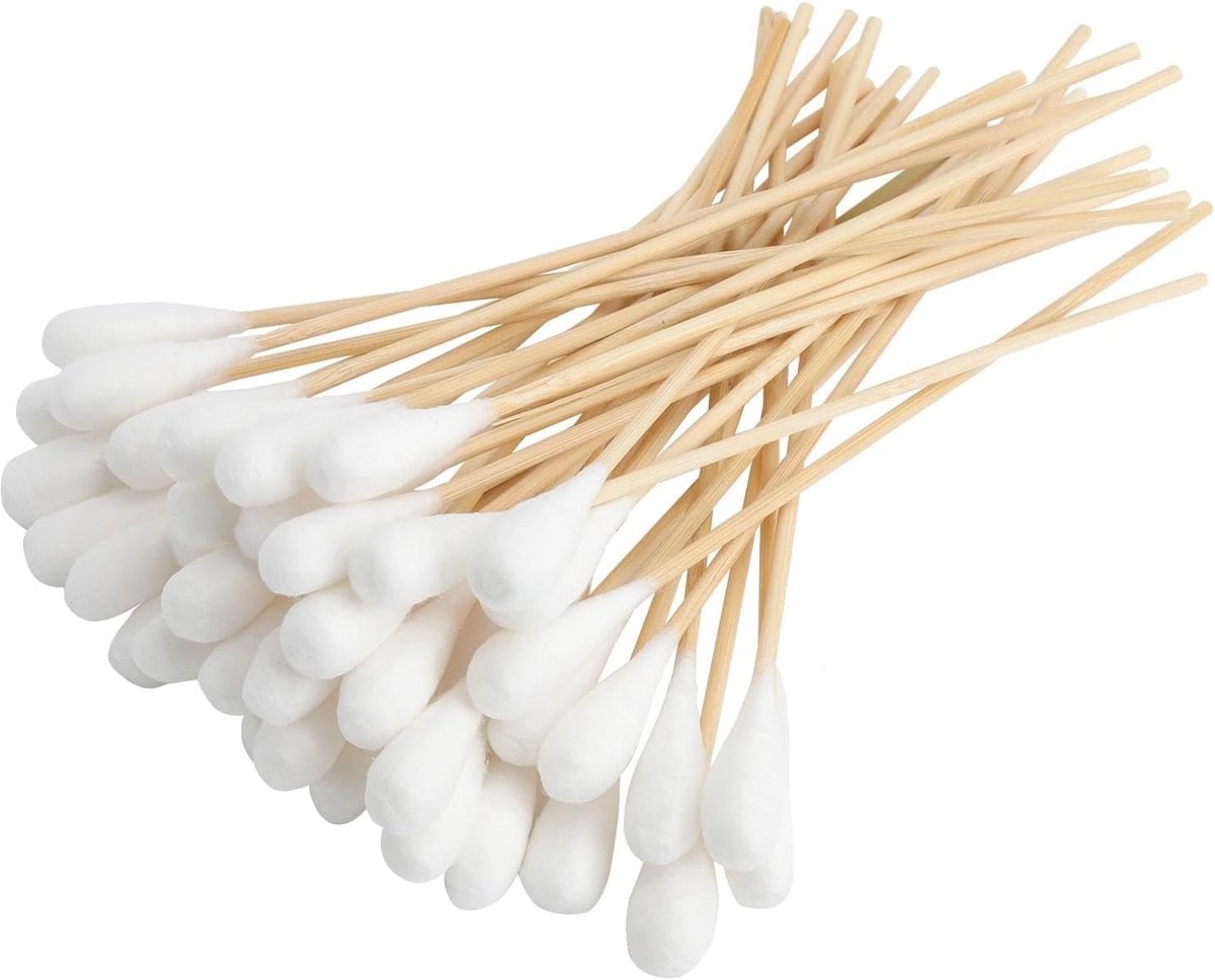 Wattenstaafjes, lange reinigingsstaafjes, lange wattenstaafjes, grote kop, katoenen wabs, houten staaf met dikke wattenkop voor reiniging, make-up, oorverzorging en huisdieren, 19,5