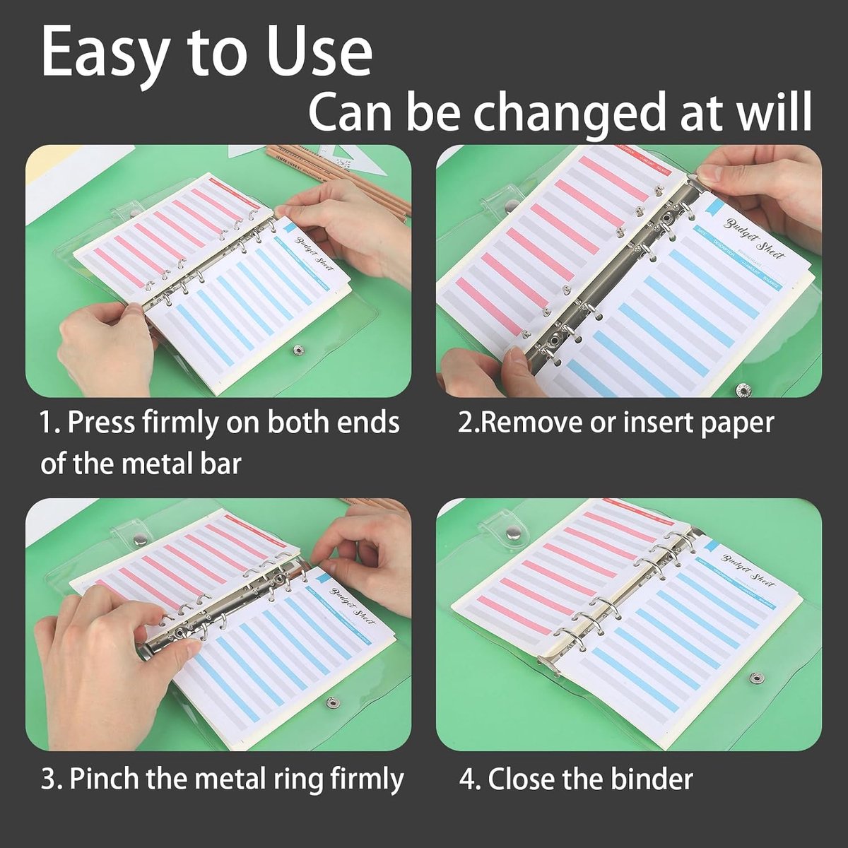 5 stuks A6 ringband navulbaar, A6 binder ringband, transparante PVC ringmap, waterdichte losse binders met drukknoop voor losbladig journal kantoor school boek