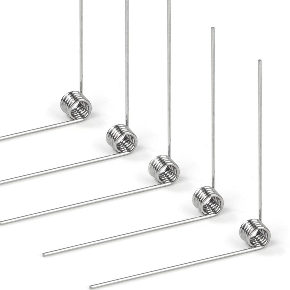 Torsieveren van roestvrij staal, draaddiameter 0,4 mm, binnendiameter 2 mm, armlengte 20 mm, hoek 90°, 5 rotaties links 0,4 x 2 x 20 mm
