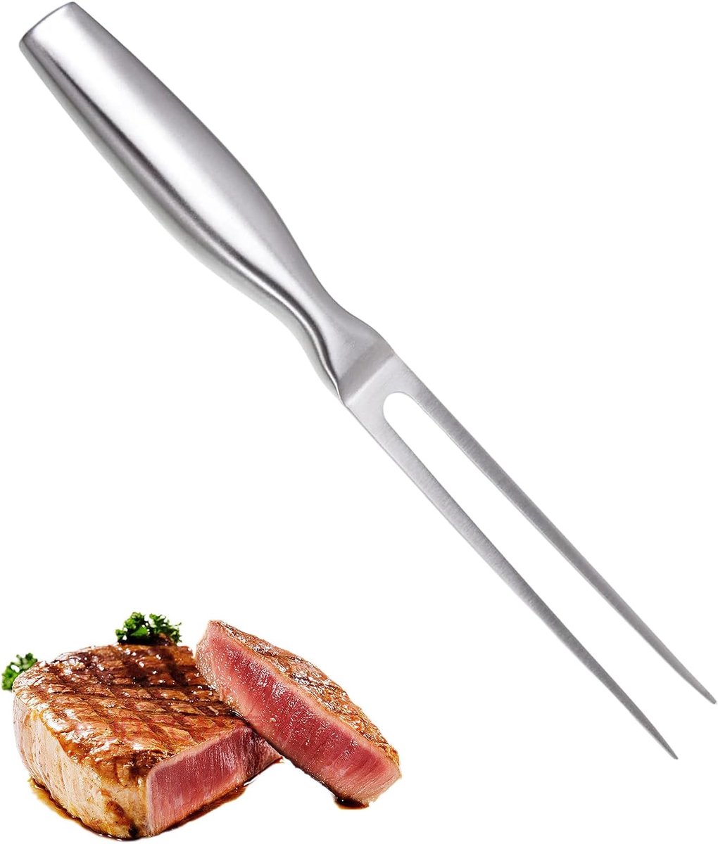 Vleesvork van roestvrij staal, 26,5 cm, niet-gevlekte grillvork met lange tanden, gemakkelijk om te draaien en te repareren, voor steak, gebraden, gebraden kip en groenten