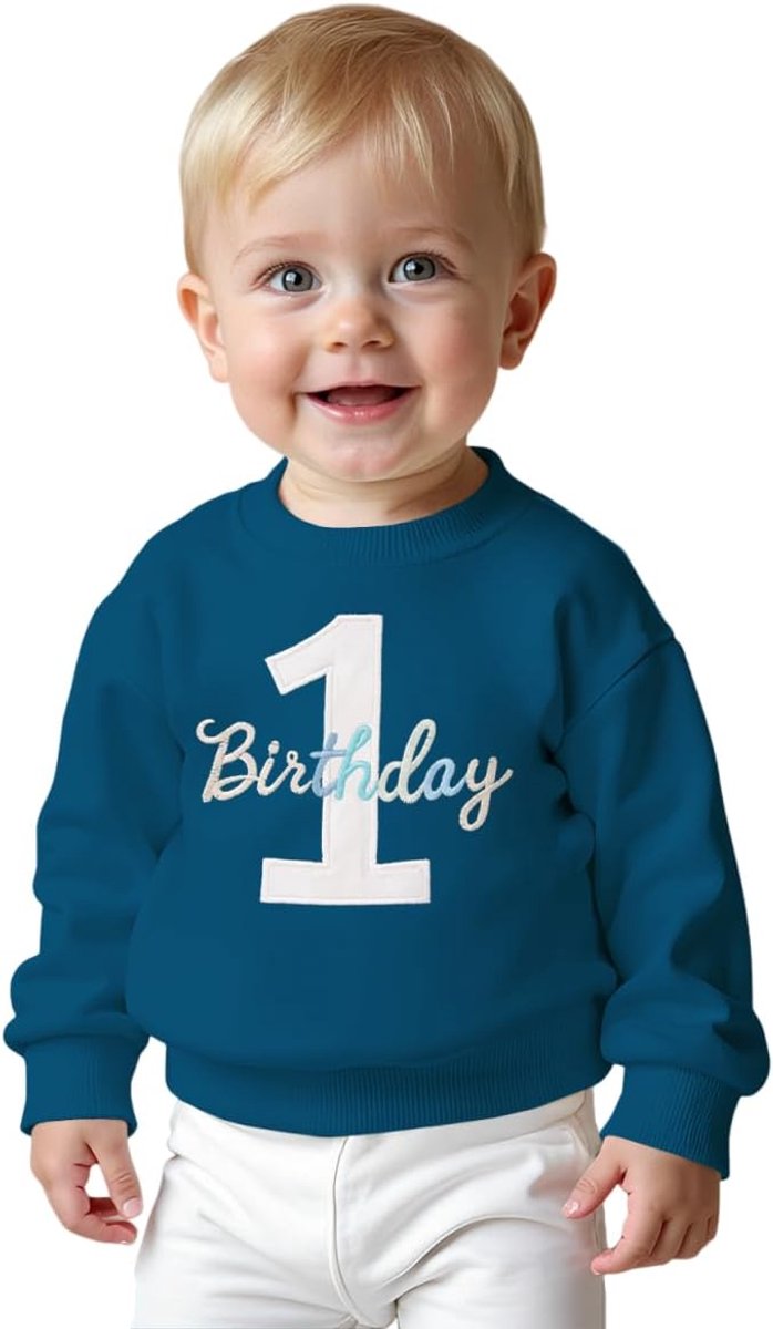 C&M WODRO 1. Verjaardag Jongen Sweatshirt 1 Verjaardag Borduurwerk Trui Pasgeboren Babykleding Kinderen Sweatshirts Ronde Hals Lange Mouw Peuter Outfits Warme Herfst Winter Trui