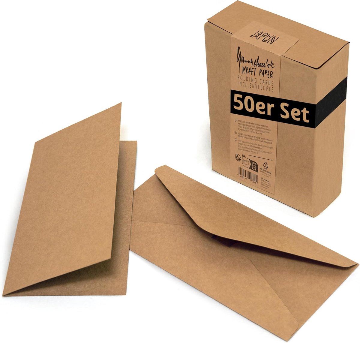 SnelShoppen - Set van 50 Vouwkaarten met Enveloppen DL Formaat 220 x 110 mm Bruin - Lege 250 g/m² Dubbele Kaart voor Schrijven en Printen, Vintage Kra