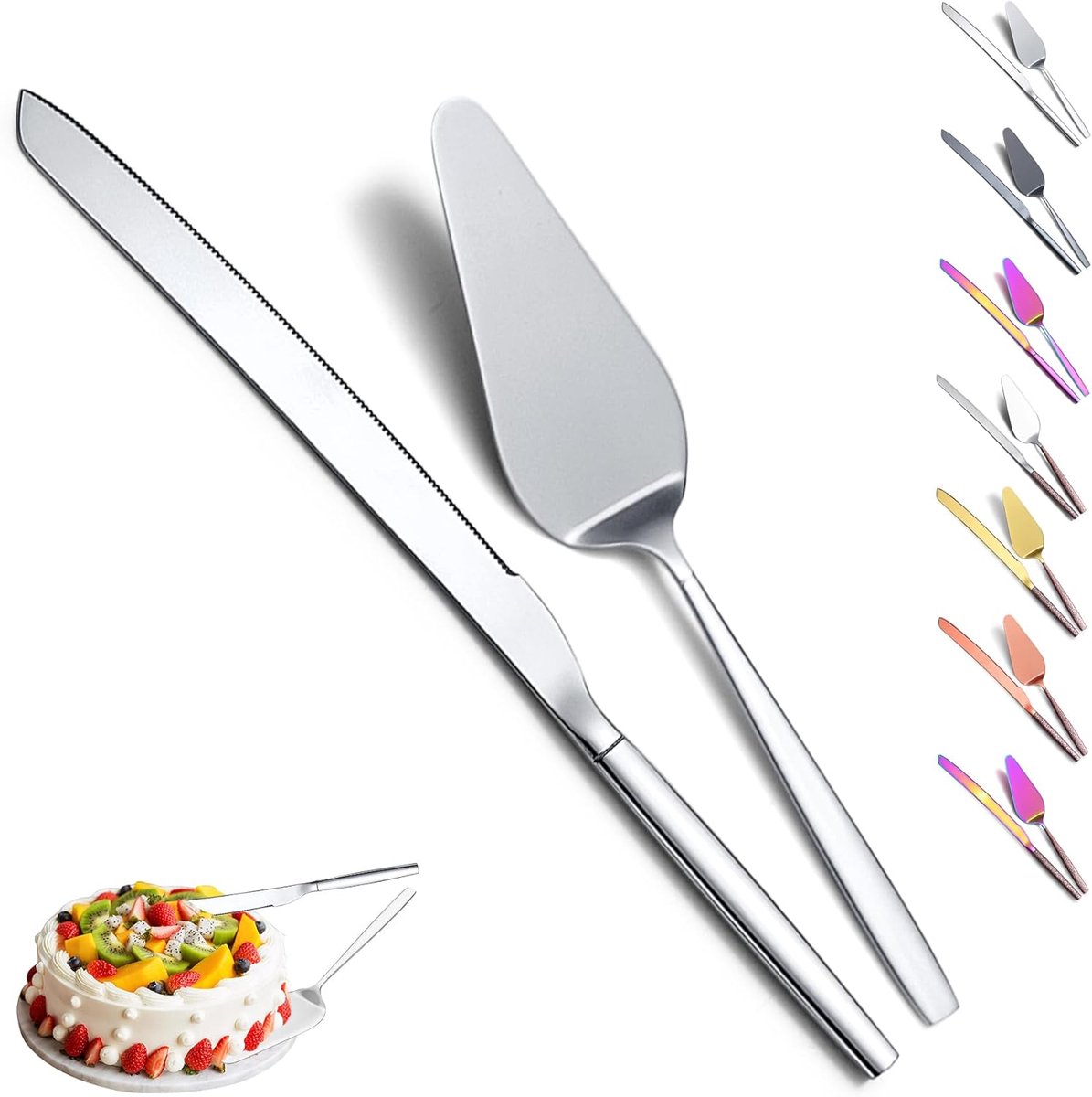 SnelShoppen - 2-delige cake server en serveerset, cake snijset van roestvrij staal, vaatwasserbestendig, ideaal voor bruiloften, verjaardagen en dagel
