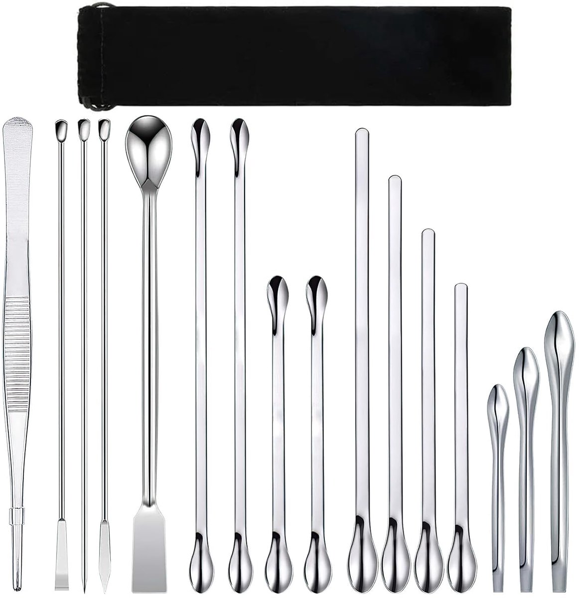 SnelShoppen - Laboratorium Schraper Set - 16 Stuks - 304 RVS - Diverse Specificaties - Spatel voor Monsters - Duurzaam en Corrosiebestendig - Voor Gen