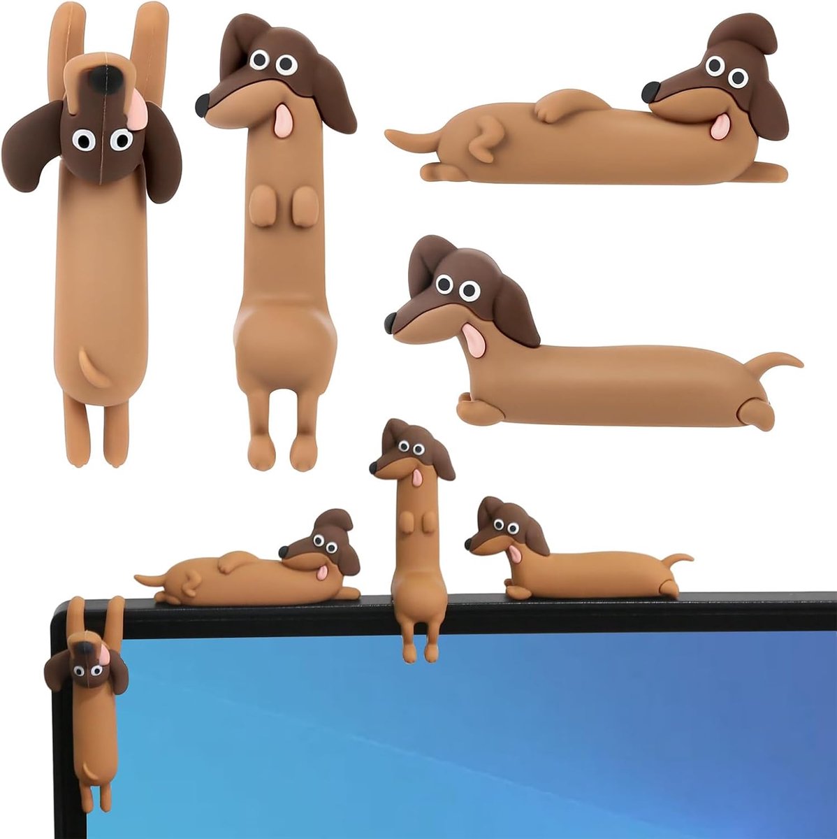 SnelShoppen - Mini Figuren, Schattige Teckel Decoraties, Hoogwaardige Hars, Grappige Stress Verlichtende Figuren voor Bureau, Monitorrand, 41x22x45mm,