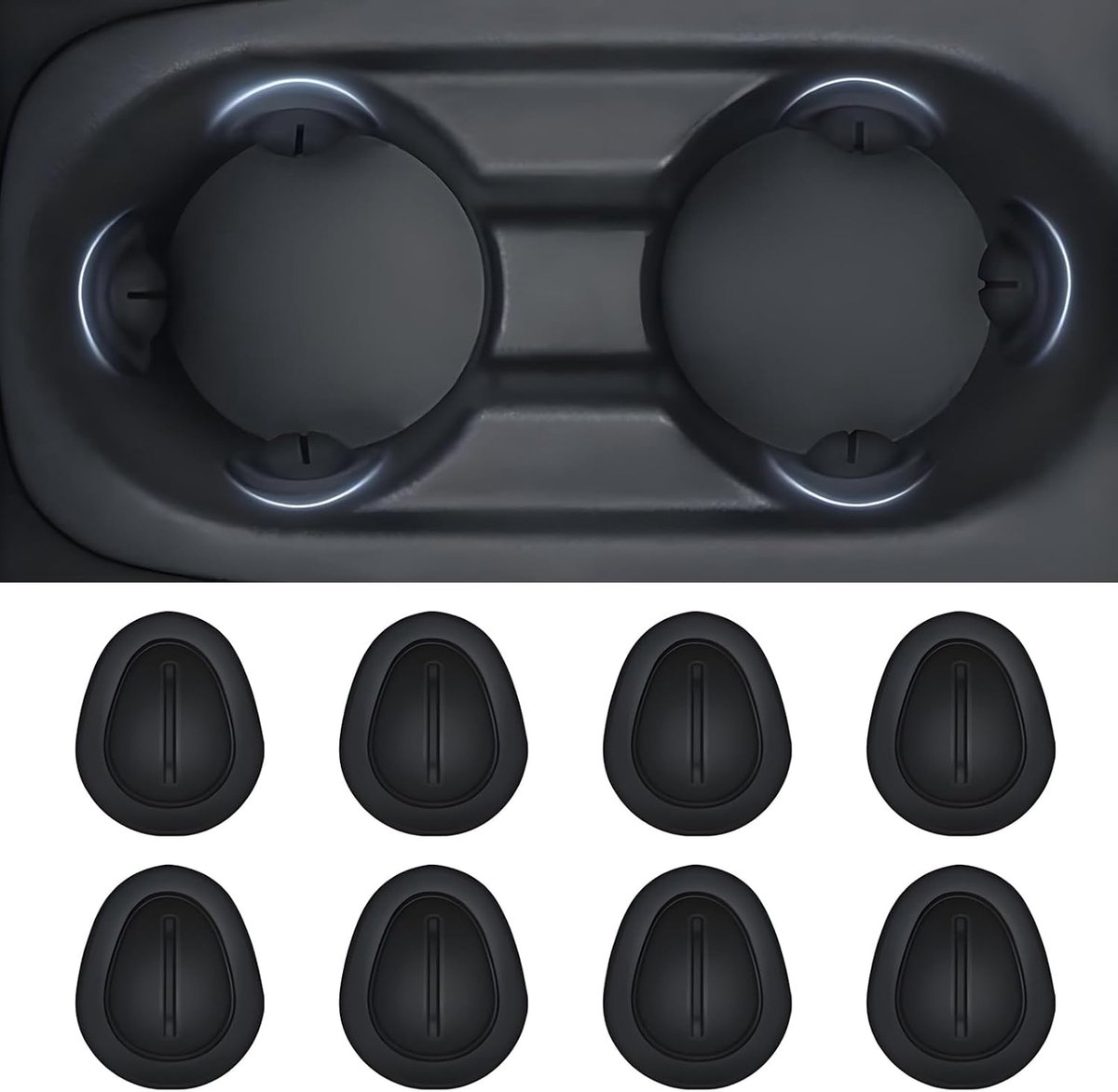 SnelShoppen - 8Pcs Auto Bekerhouder Inzet - Schokbestendige Stabilizer Begrenzer met Zelfklevende Center Console Interieur Accessoires (Zwart)