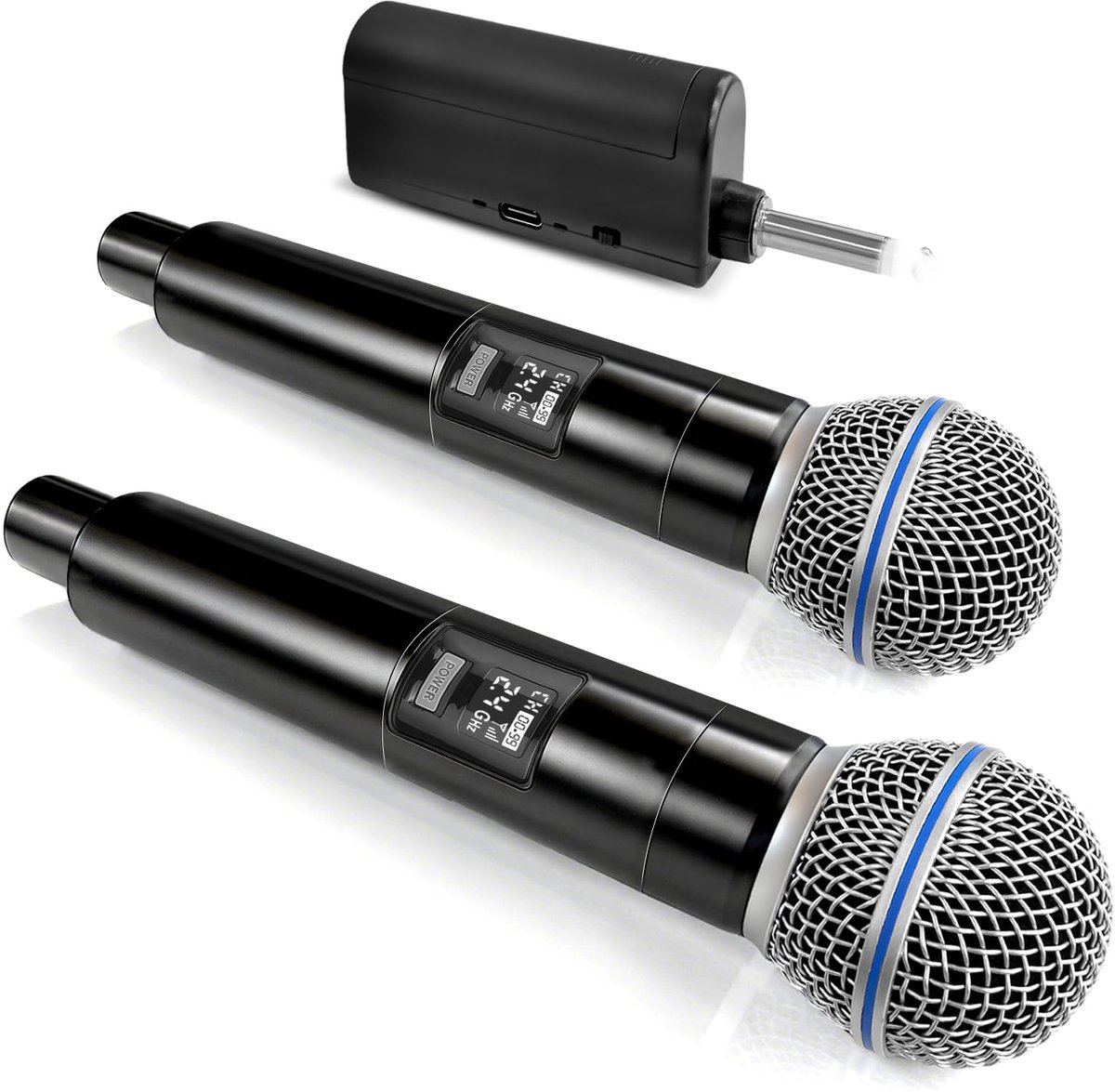 SnelShoppen - Draadloze microfoonset UHF met oplaadbare dubbele handmicrofoon voor karaoke, feesten, bruiloften, DJ en toespraken