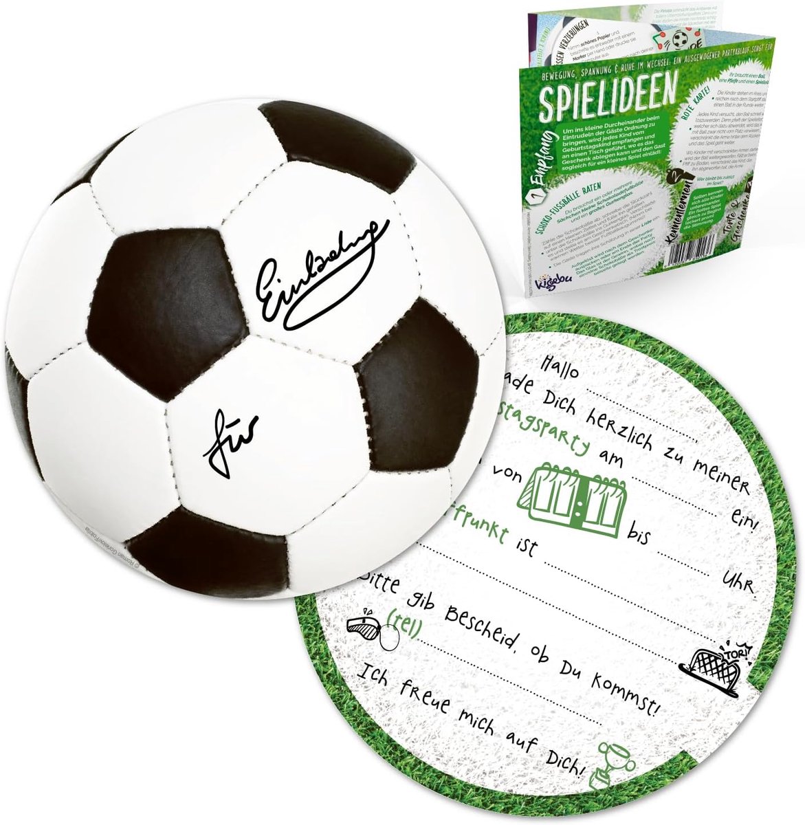 SnelShoppen - 12 Uitnodiging Kaarten Kinder Verjaardagsfeest Voetbal, Extra Sterk 400 g/m², 14.8 cm Rond, Voor Jongens en Meisjes, Feest, Verjaardag,