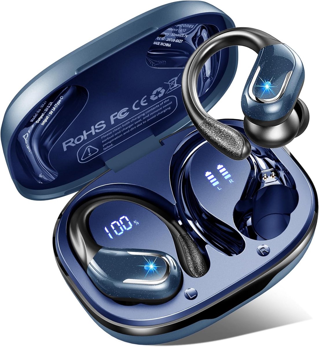 SnelShoppen - Bluetooth Headphones 5.4 Sport met 75 Uur Draadloze Luistertijd, HiFi Stereo Deep Bass, 4 ENC Noise Cancelling Microfoons, IP7 Waterdich