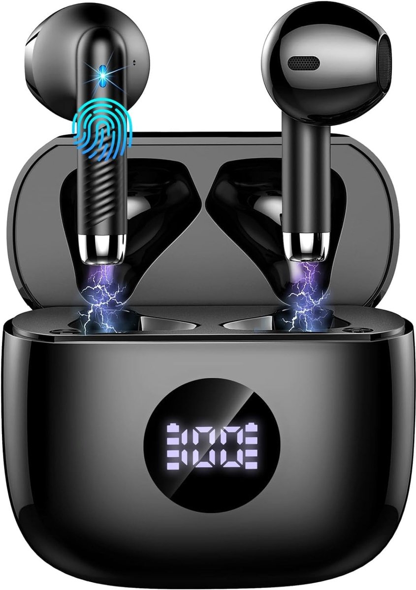 SnelShoppen - Bluetooth Hoofdtelefoon Draadloos met Ruisonderdrukking, HiFi Stereo, 40 Uur Afspeeltijd, IP7 Waterdicht, In-Ear, Microfoon, Bluetooth 5