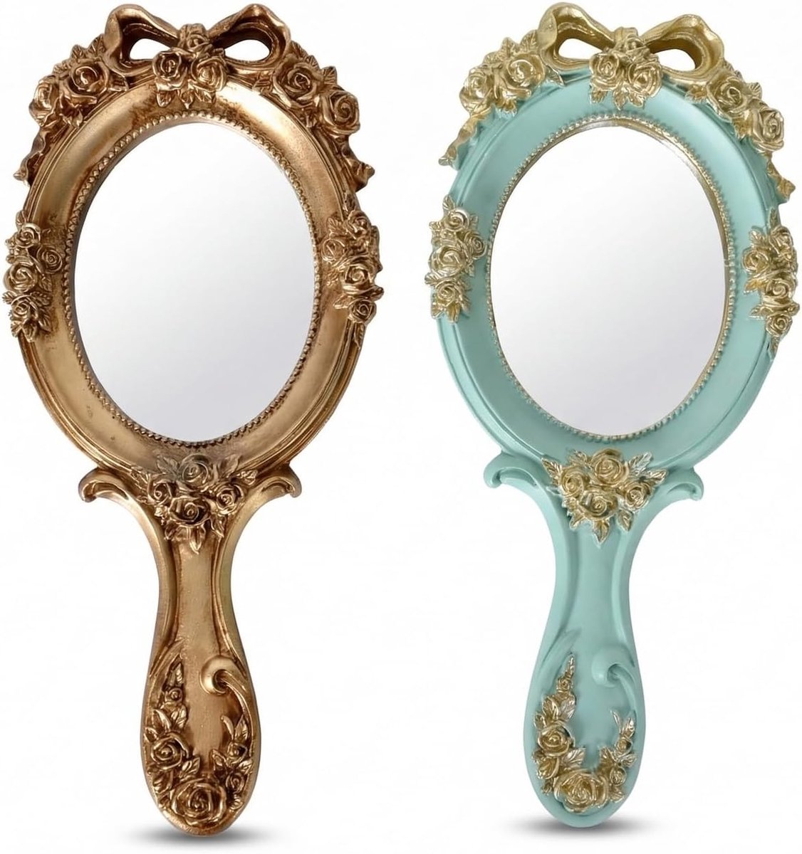 Handspiegel Oval - Vintage Design - Geëmbosseerd Resin - Perfect voor Make-up - ShopVlot