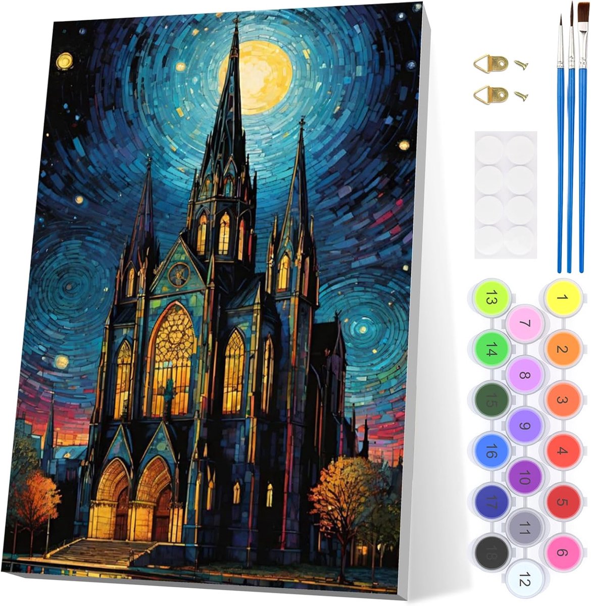 SnelShoppen - Paint by Numbers voor Volwassenen met Lijst - EOBROMD Moonlight Castle met Sterrenhemel - 20x30cm Acryl Schilderen voor Thuisdecoratie e