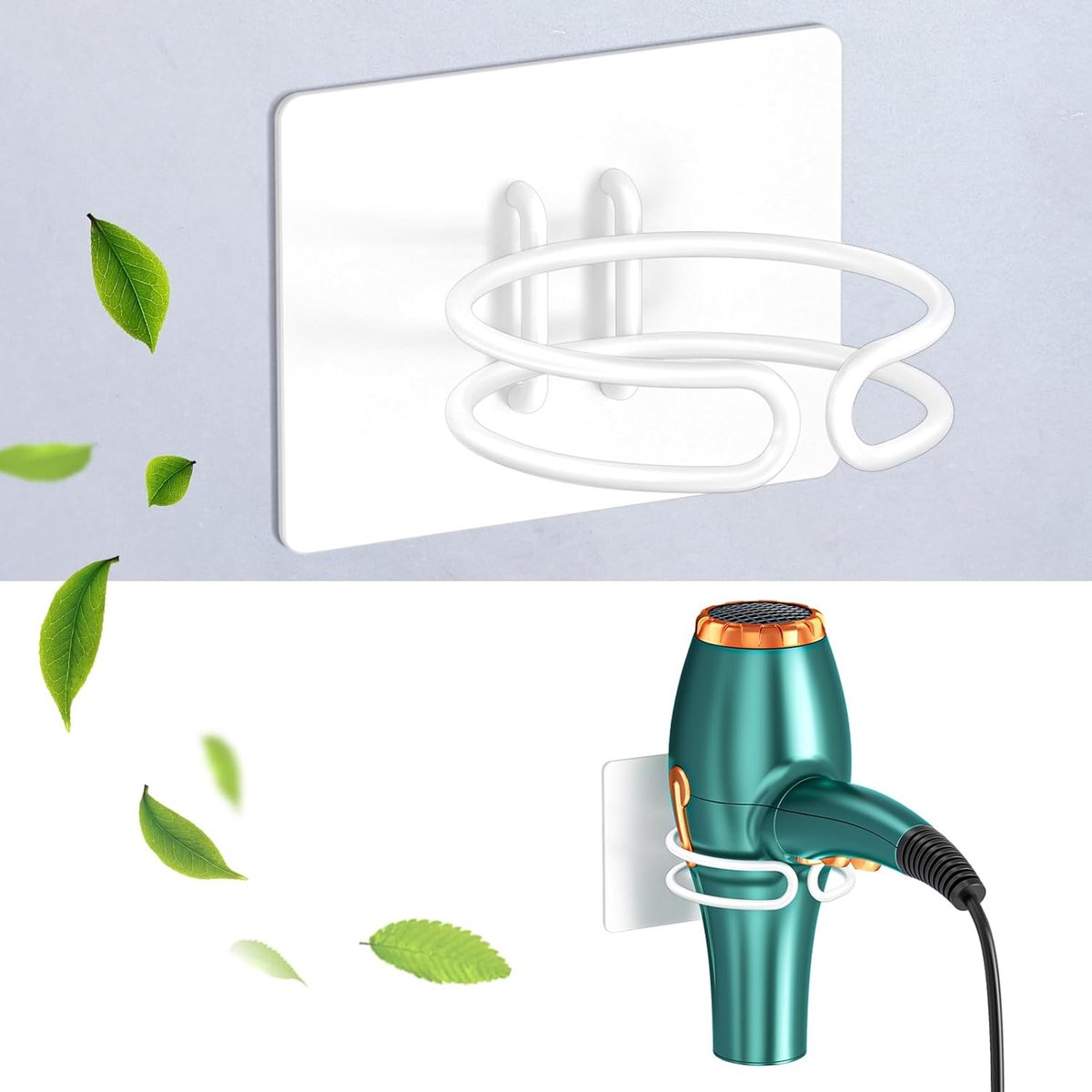 SnelShoppen - Hair Dryer Holder - Wandhouder Haardroger zonder Boren - RVS Haardroger Opberghouder - Zelfklevende Badkamer Accessoire - Wit