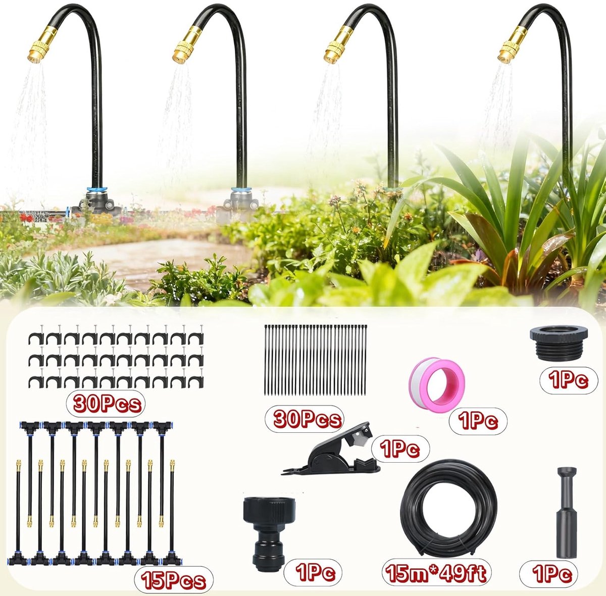 SnelShoppen - Irrigatiesysteem 360° Buigbaar Tuin Irrigatiesysteem, Automatisch Wateringsysteem, Spray Irrigatie voor Tuin, Gazon en Terrasplanten, 15