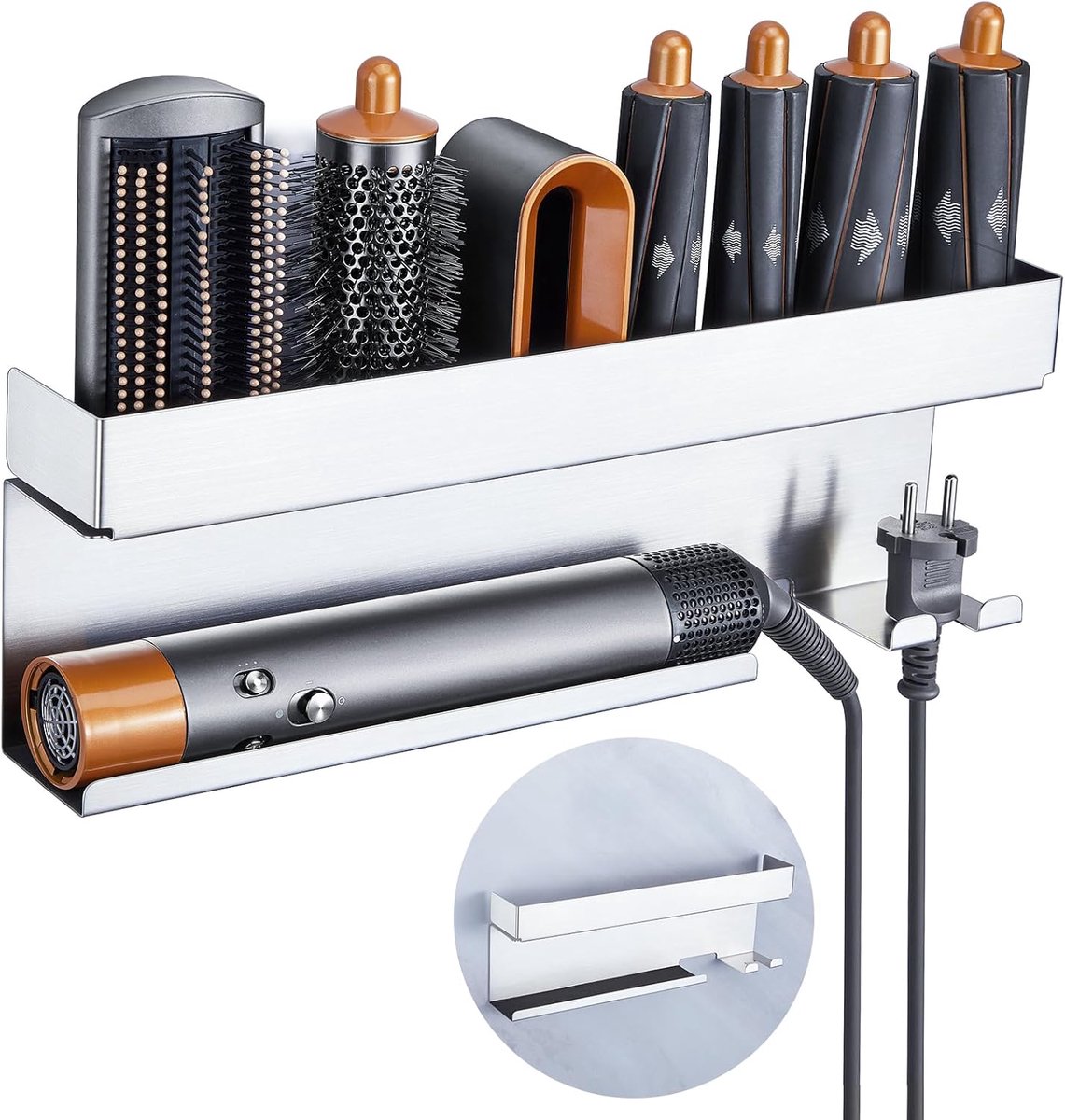SnelShoppen - Wandmontage Haardroger Houder zonder Boren, Multifunctionele Organizer voor Haardroger, Steil- en Krulstylers, RVS SUS304, Modern Design