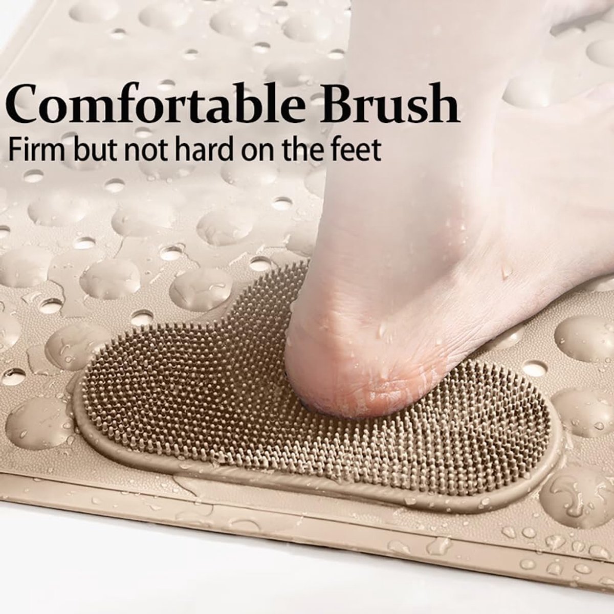 SnelShoppen - Non-slip Douchemats 90 x 60 cm - Antislip Douchemat met Zuignappen en Afvoergaatjes - Beige voor Badkuip en Badkamer