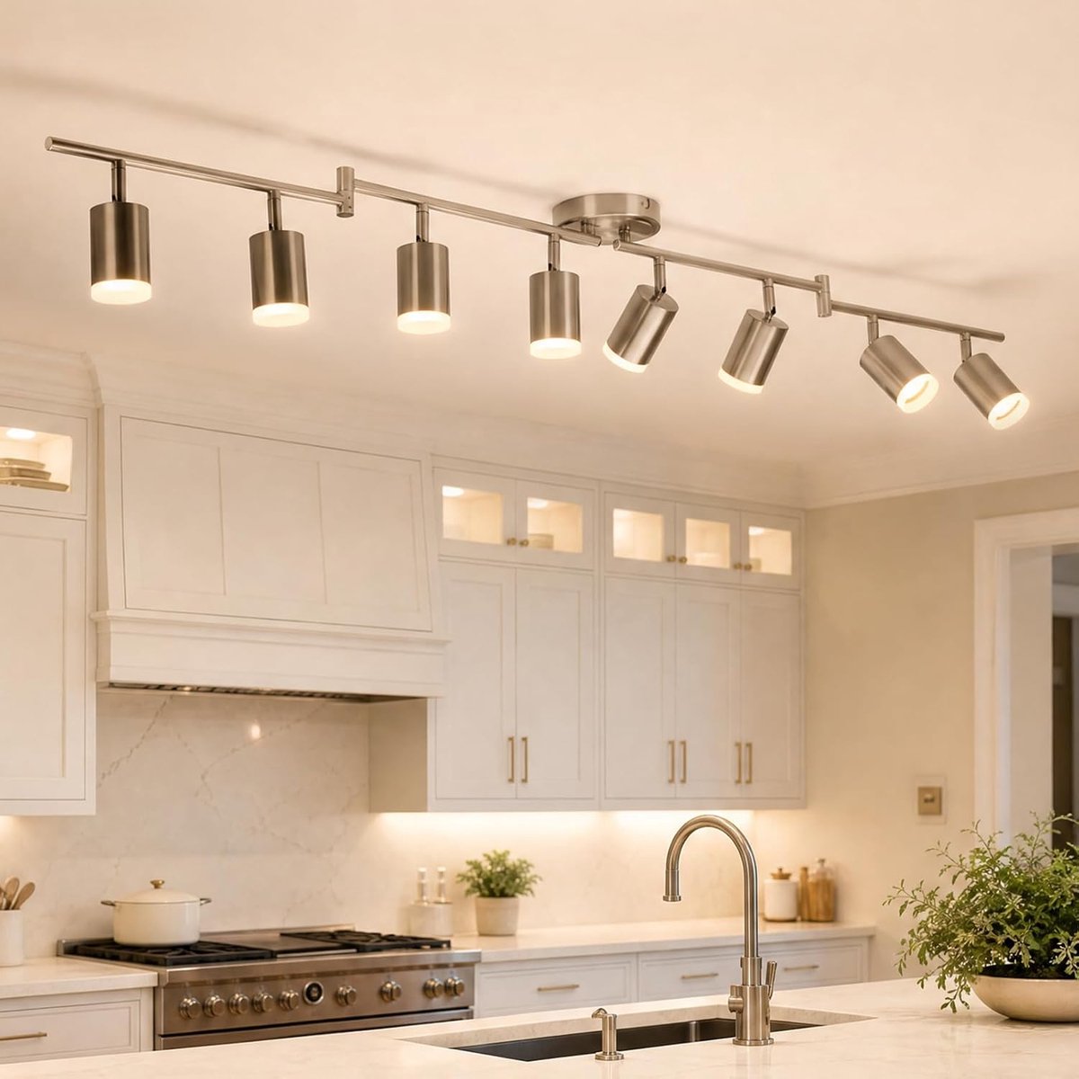 Nikkel Plafondspot 8 Voudig, Draaibare Plafondlamp GU10 Spots, LED Plafondverlichting voor Keuken en Slaapkamer, Moderne Spotlamp, Zonder Lichtbron