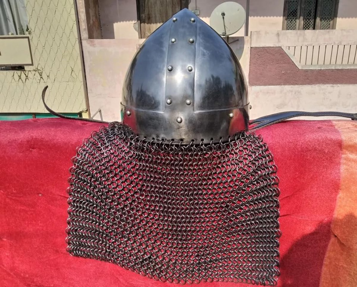 Nasale Noorse maliënkolderhelm ~ Halloween middeleeuwse ridder geknepen maliënkolder Armor Helm