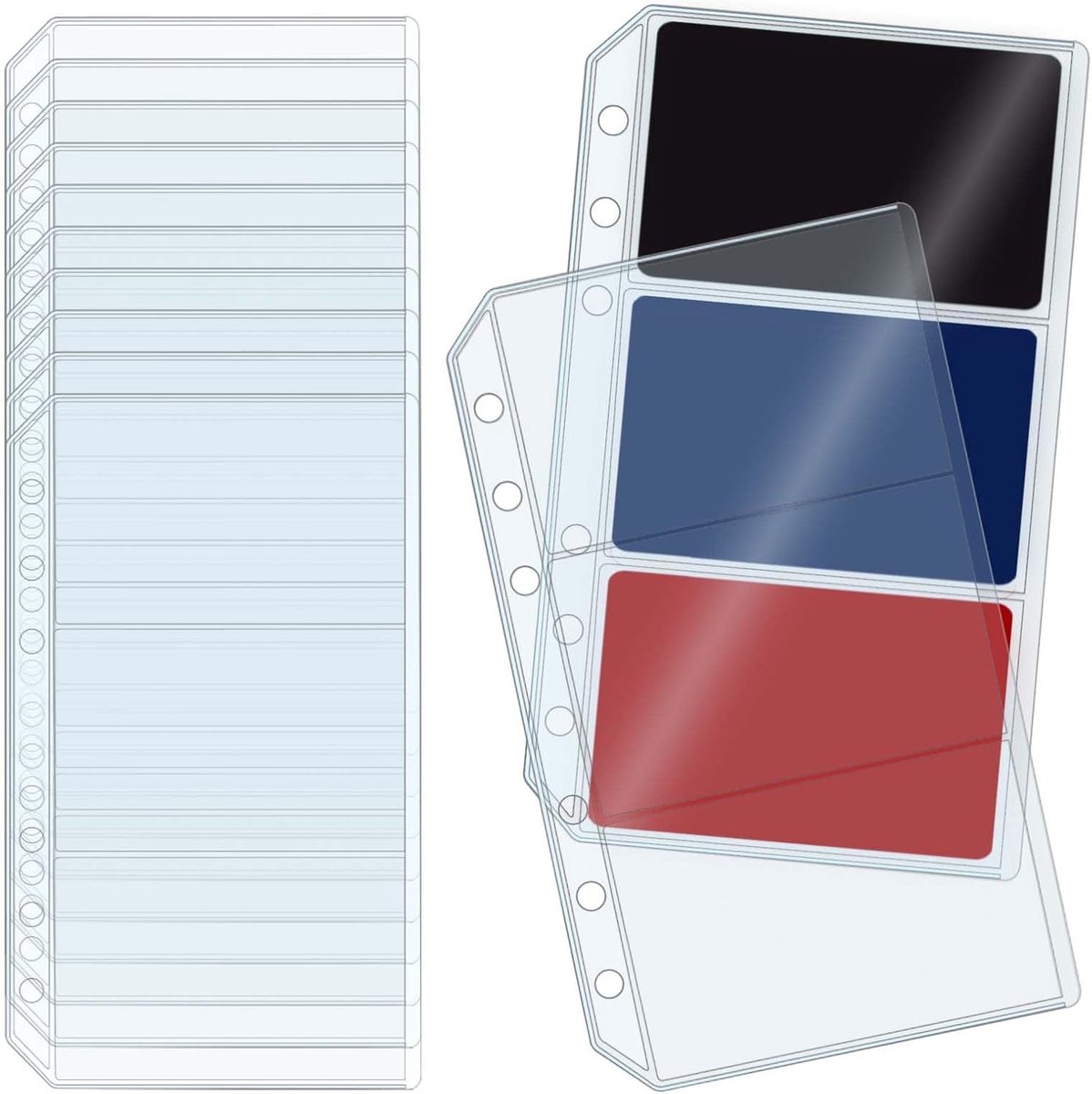 12 stuks A6 ringbandzakken, doorzichtige PVC-kaarthouder, zijladen, fotokaarthoesjes, 6 gaten, bindmiddelzakjes voor documentendocumenten voor notebook, fotokaartmap (A6 transparant)