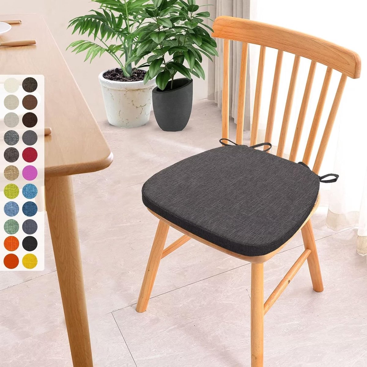 1 set stoelkussens 40x38x3 cm met banden, wasbare zitkussens antislip, stoelbekleding stoelkussen, afneembare ritssluiting, ideaal voor thuis kantoor keuken eetkamer, koffiegrijs