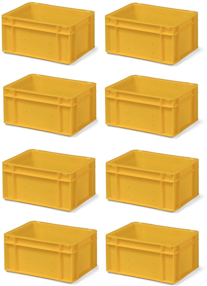 8 stuks transportstapelbak TK314-0, geel, 300x200x145 mm (LxBxH), van PP, volume: 5,5 liter, draagvermogen: 25 kg, geschikt voor levensmiddelen, made in Germany, industriële kwaliteit