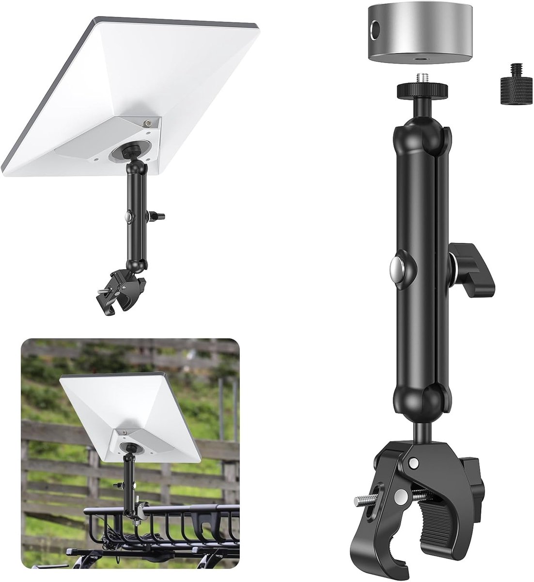 Mini Klembevestiging, aluminium Starlink Mini Pole Montageset met 1/4"-20 & 3/8"-16 schroefdraad en klembeugel voor StarLink Mini, camper, camper, boot, dakdrager en balkon