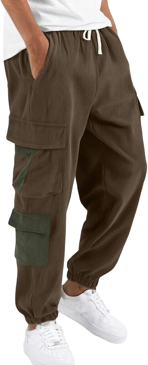 Cargobroek voor heren, streetwear, joggingbroek, corduroy, met meerdere zakken, comfortabel, voor werk, casual, alle seizoenen