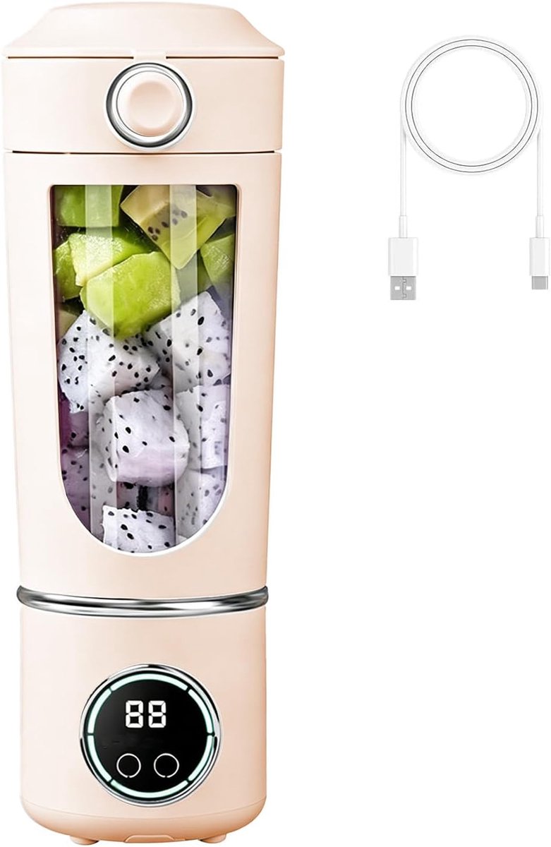 Mixer, 700 ml smoothie maker to go, 12 bladen, draagbare blender, Fresh Juice mixer, USB-mini-blender voor sap, jam, shake, smoothie (beige, 1500 mAh)
