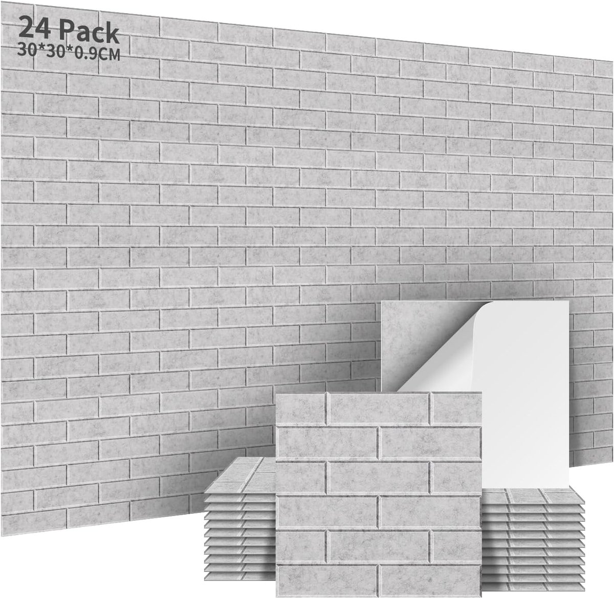 Panelen Zelfklevend 24 Stuks, 30x30x0.9cm Akoestische Wandpanelen, Akoestische Behandeling en Wanddecoratie voor Opnamestudio, Gaming Decoratie, Studio, Zilvergrijs