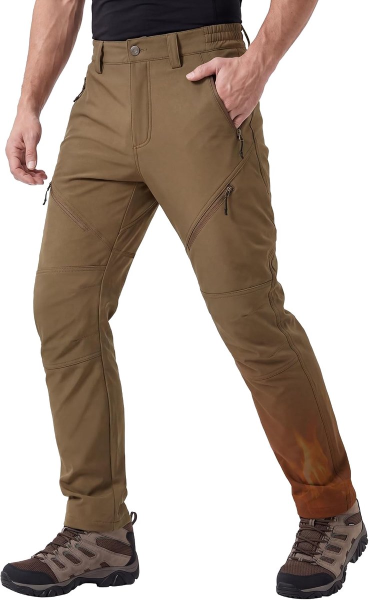 Winterwandelbroek voor heren, softshellbroek, waterafstotende winterbroek, warme thermo-fleece gevoerde snowboardbroek
