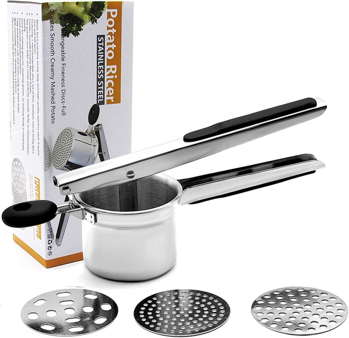 Stampers Roestvrij Staal 3 Verwisselbare Plakjes Spaetzle -pers voor Aardappelpuree Spaetzle Noedelmachine voor Fijn, Medium en Ruw